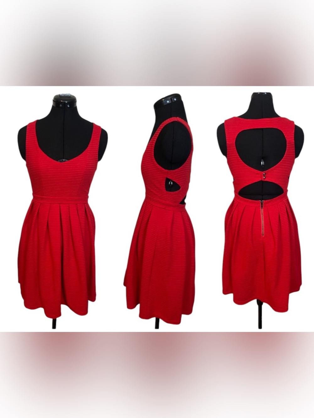 Red Sleeveless Ribbed Cut out Fit-and-Flare Dress